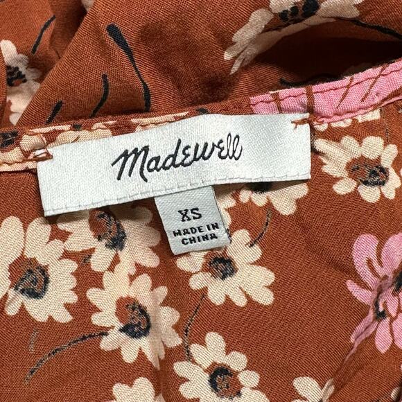 Madewell Top Womens XS Burnt Clay Novel Tie Front Hillside Daisies Floral Boho - Picture 6 of 8